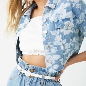 ❤️ $15 Forever 21 Floral crop denim jacket L